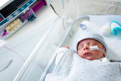 Premature newborn baby in NICU ward at the hospital