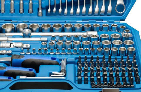 Socket wrench tool set close up