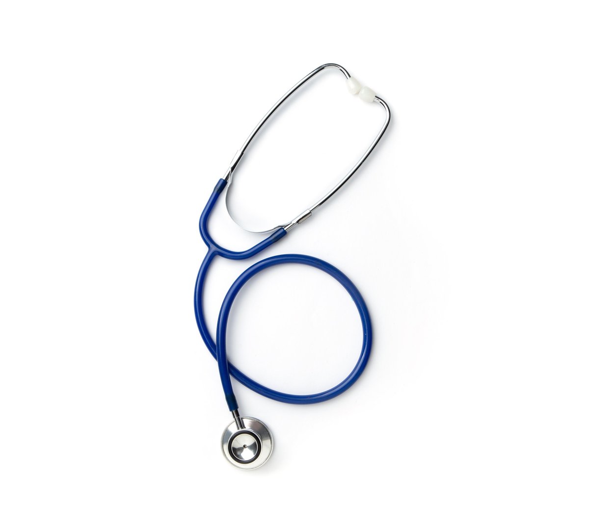 Stethoscope on white background top view