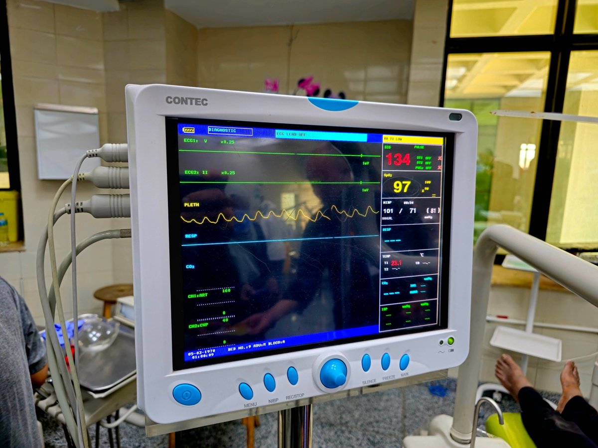 Cairo, Egypt, June 25 2025: Vital signs medical monitor for measurement of important vital signs for patients, like arterial blood pressure, heart rate or pulse and Spo2 oxygen saturation