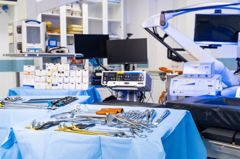 Surgical equipment and neurosurgical tools in modern hospital room