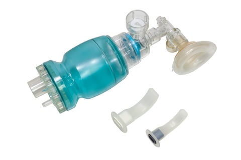 Ambu bag for child with Oropharyngeal Airway on white background