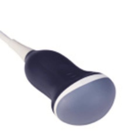Dark blue and white bulb-shaped object with a cord extending from the narrow end