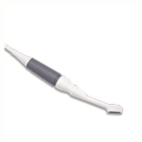 Digital stylus pen with dark gray grip and white tip against a white background