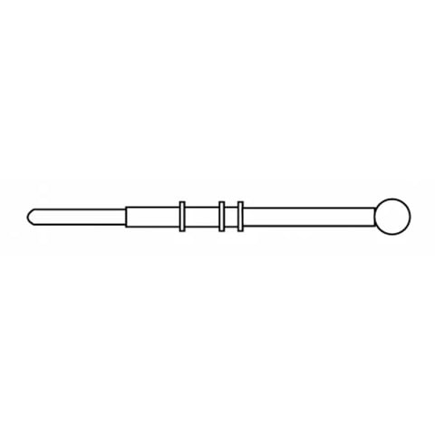 Line drawing of a syringe or medical plunger with a barrel, internal components, and circular plunger head