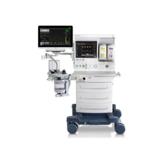 Medical anesthesia delivery machine with monitor, controls, and gas cart mounted on wheeled base