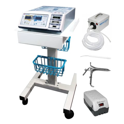 Medical sleep apnea testing equipment including a portable monitor system on a stand with cart, external components, and accessories