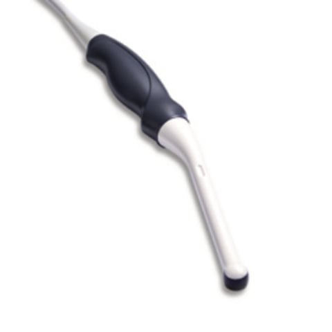 Steel sharpening honing rod with black ergonomic handle and white grip section