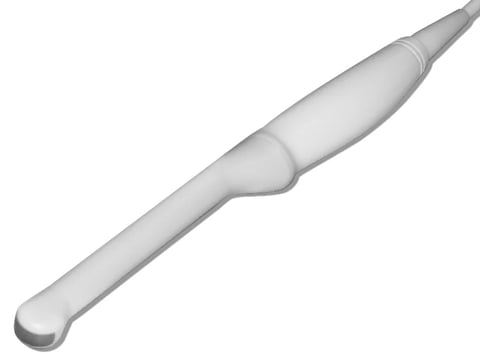 Gray 3D illustration of a stylus pen with a rounded grip and pointed tip on white background