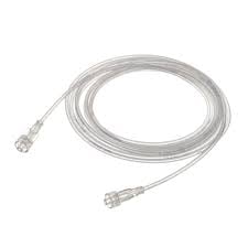 Coiled clear optical fiber cable with connectors on both ends
