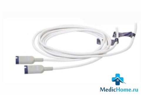 Medical IV infusion pump tubing with dual connectors and flow control valve, isolated on white background