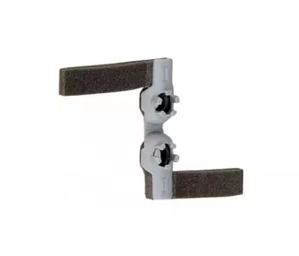 Metal handle corner bracket with dark brown cork or rubber grips on adjustable arms
