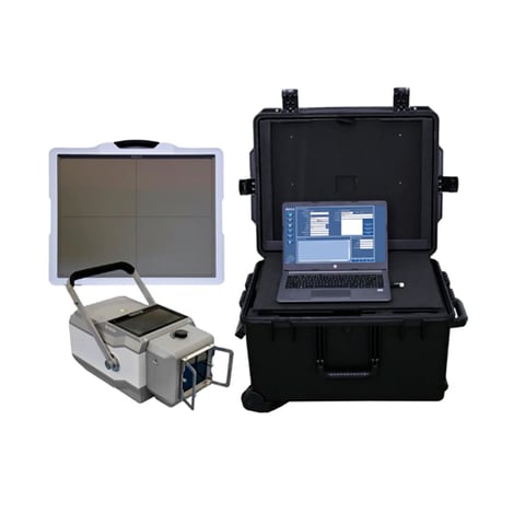 Portable inspection system with protective carrying case containing laptop, display monitor, and imaging equipment