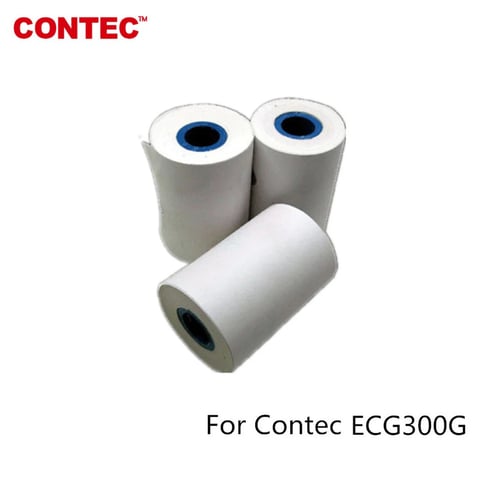 Three white thermal paper rolls with blue centers for Contec ECG300G machine