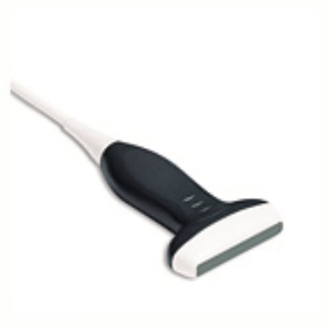 Ice scraper with black handle and white blade on white background