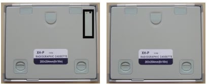 Two beige electronic control panels side by side, with the left panel showing a protruding rectangular component and both displaying identical labeling
