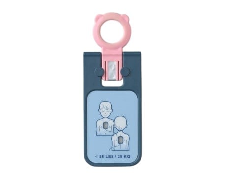 Blue and pink child car seat hook with illustrated adult and child icon and weight limit specification