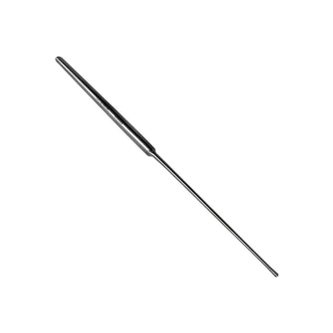 Metal nail file with tapered pointed end on white background