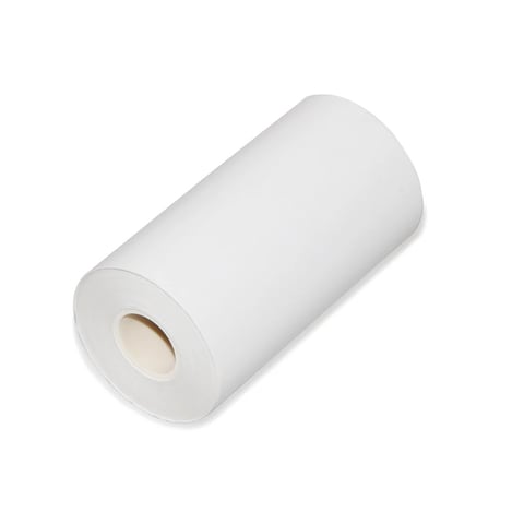 White roll of paper or thermal receipt paper with hollow cardboard tube visible on front end