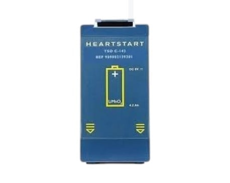Blue Heartstart defibrillator battery cartridge with lithium ion power cell display