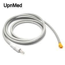 UpnMed coiled medical tubing with white connector and yellow end piece