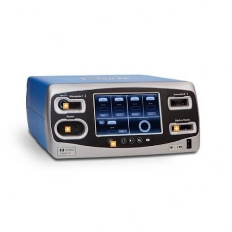 Blue and black medical electrosurgical unit with digital display and control buttons