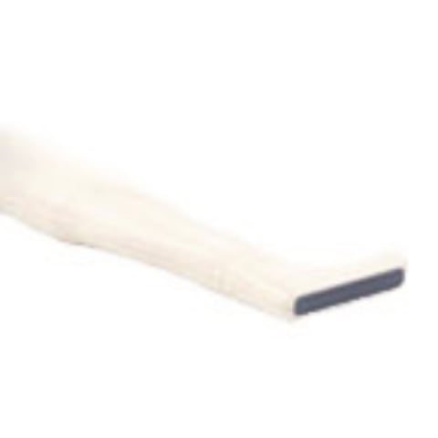 White squeegee or scraper tool with dark blue rubber blade on white background