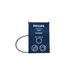 Philips Easy Care blood pressure monitor with cuff and digital display showing measurement controls