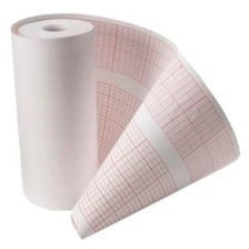 Roll of thermal paper with grid pattern, partially unrolled showing pink and white sections