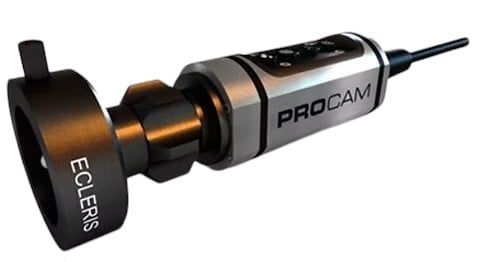 Proactive camera lens barrel with copper-colored filter marked Eclers and attached power cord