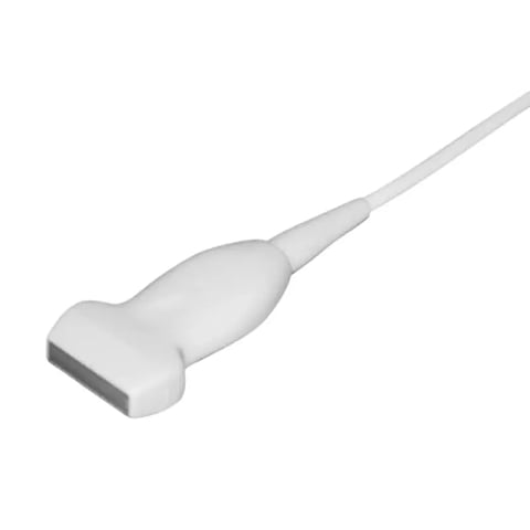 White ultrasound probe with cable extending to the right