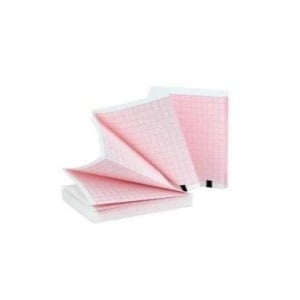 Rolls of pink and white thermal ECG paper used for medical monitoring and electrocardiogram recording
