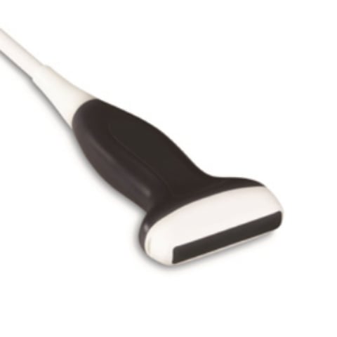 Ice scraper with black grip handle and white blade on light background