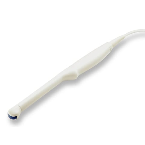 White curved ultrasound probe or medical transducer on white background