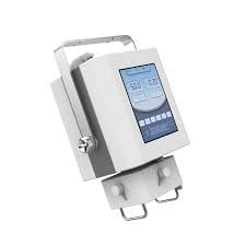 White medical device with blue digital touchscreen display and two prongs at base, appears to be an alkaline water ionizer machine