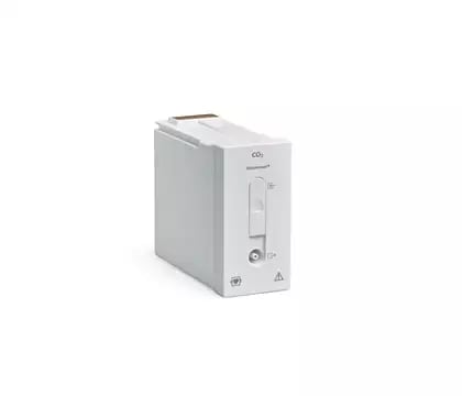 White compact desktop computer tower with front panel controls and indicator lights