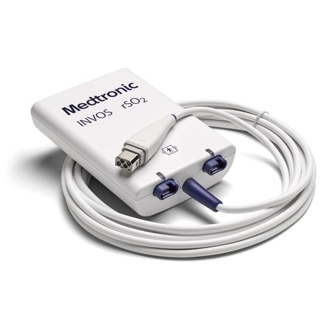 Medtronic INVOS 5100 cerebral oximetry sensor with white cable and blue sensor pads