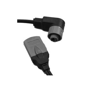 Two black power cords with connectors on white background, featuring angled and straight male plug ends