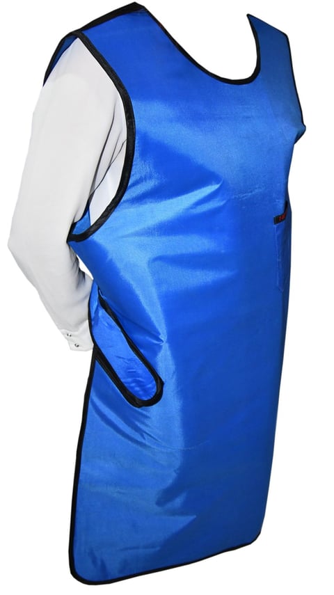 Blue and white reversible sleeveless sports tank top with black trim on white background